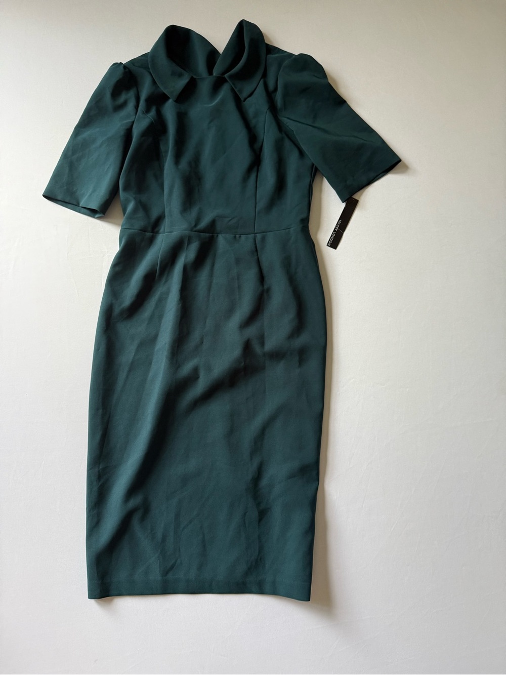 Maggy London Dark Green Ponte Sheath Dress with Peter Pan Collar - Picture 1 of 5